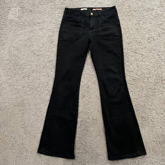 ANTHROPOLOGIE PILCRO THE ICON BLACK FLARE PATCH POCKET MID RISE JEANS - EUC - 29 - Picture 1 of 16